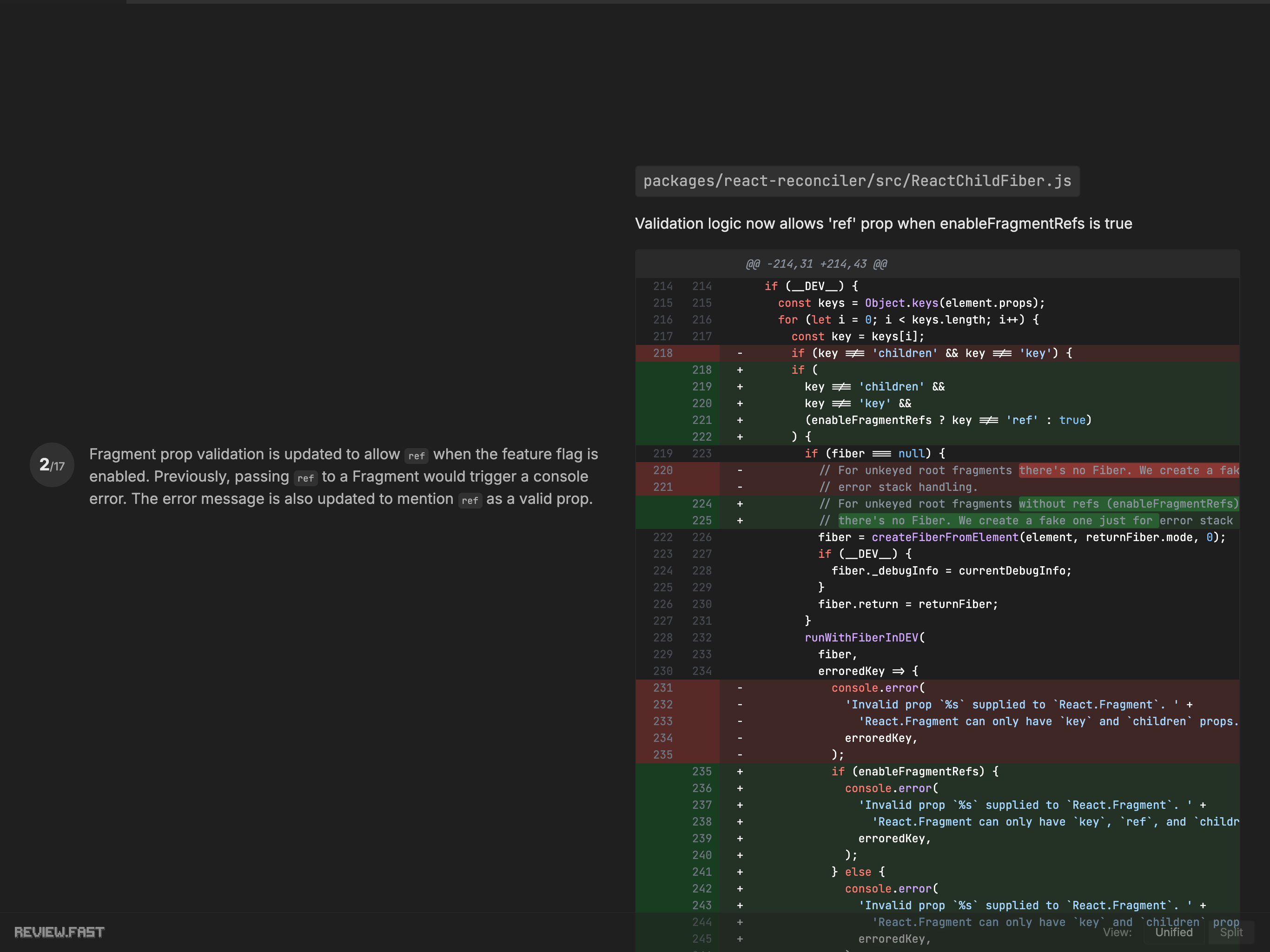 Screenshot of React #32465 review